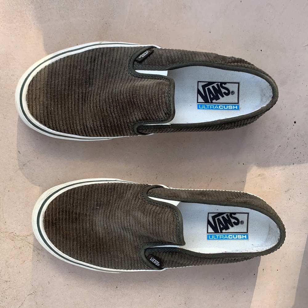 Vans corduroy slip on shoes.